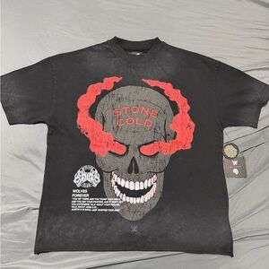 size M Stone Cold Forever Grunge mid-length raw hem tee in black drift wash